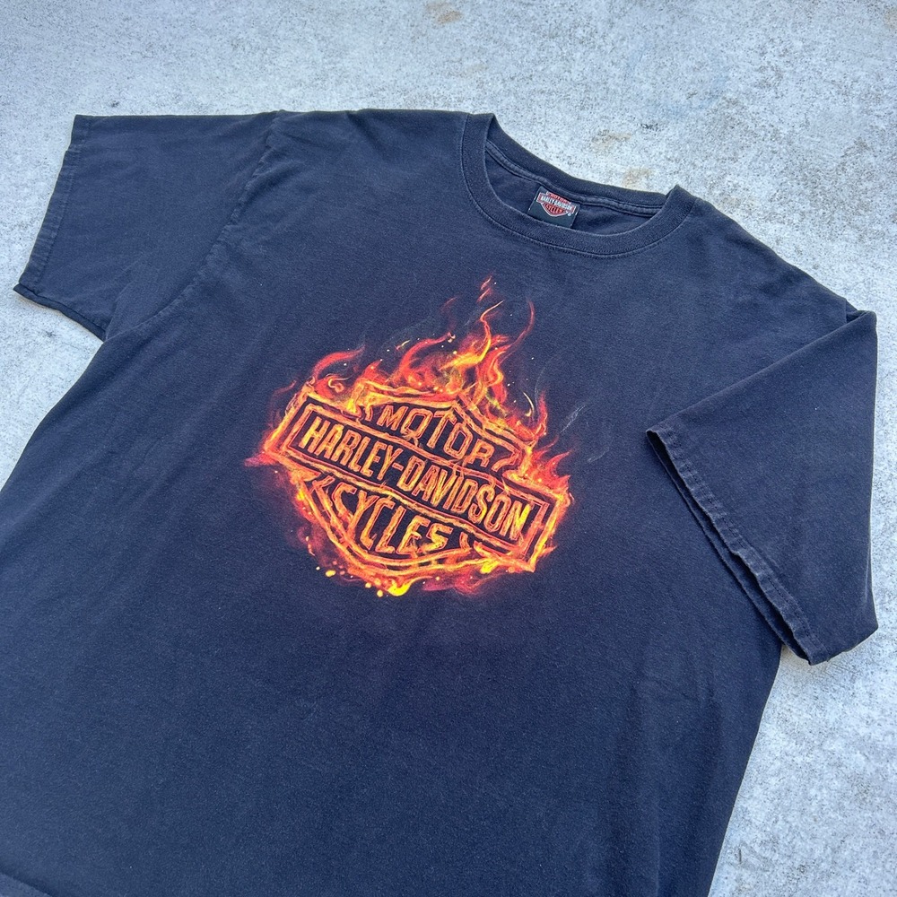 Harley Davidson T Shirt Mens XL Black Reno Nevada Flame Logo Flames Y2K